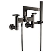 Brizo Kintsu Cross Handle Wall Mounted Tub Filler with Integrated Diverter and Hand Shower Brilliance Black Onyx